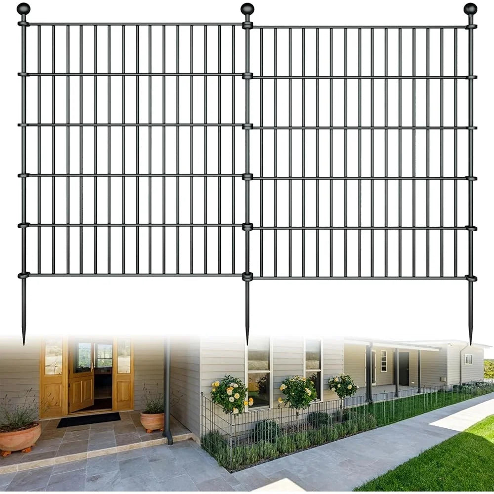 Rustproof Dog Fence 10 Panels Metal Outdoor Garden Fence No Dig Temporary Pet Barrier with Ground Stakes Easy Installation