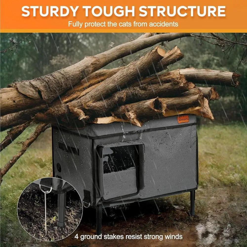 Weatherproof Outdoor Heated Cat House with 5.1 Elevated Shelter and Insulated Bed for Winter Protection