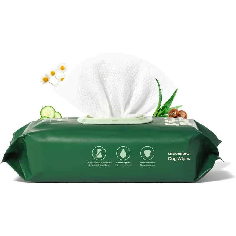Pet Wipes, for Dogs and Cats, Hypoallergenic, Fragrance-free, Cleansing and Moisturizing, 100 Count