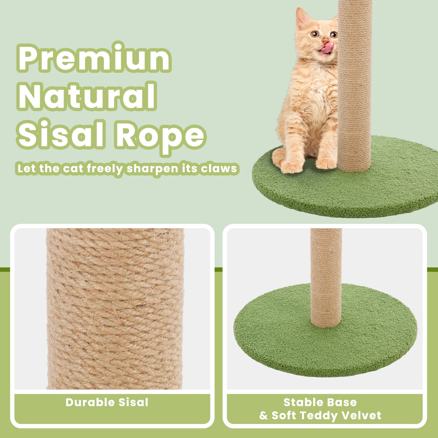 JHK 33In Tall Cat Scratching Post with Dangling Ball for Indoor Cats Palm Tree Cat Scratch Post for Kittens with Sisal Post Gree