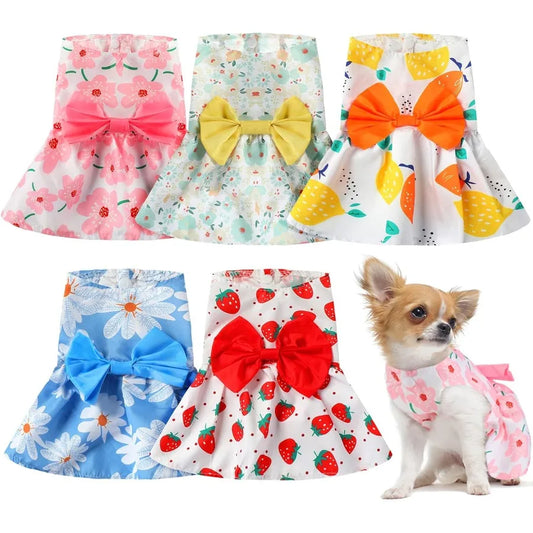 5 Pieces Floral Puppy Dresses for Female Dogs and Cats Cute Summer Outfits with Princess Bowknots Ideal for Yorkie and Small Br