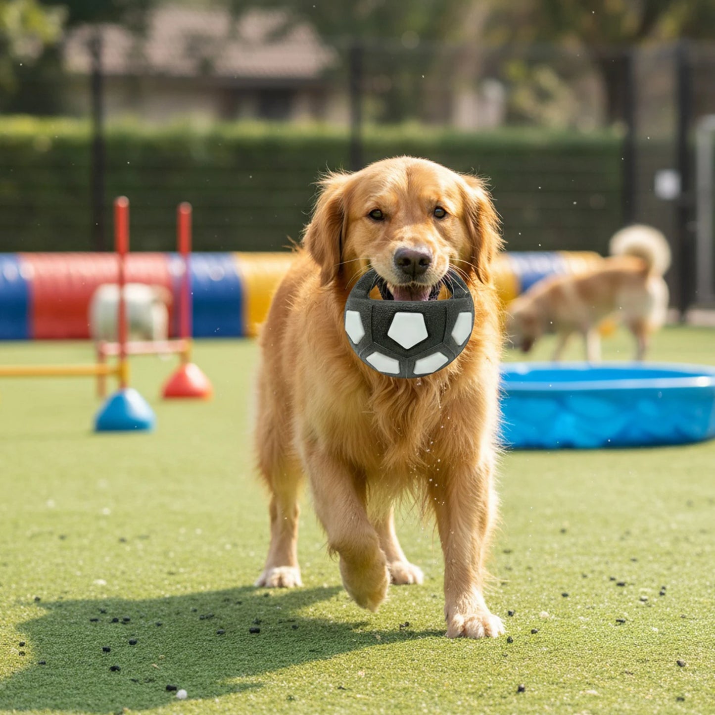 Dog Calming Ball with Handle Pet Dog Football Shape Toy Interactive Squeaky Pet Football for Medium Large Breeds