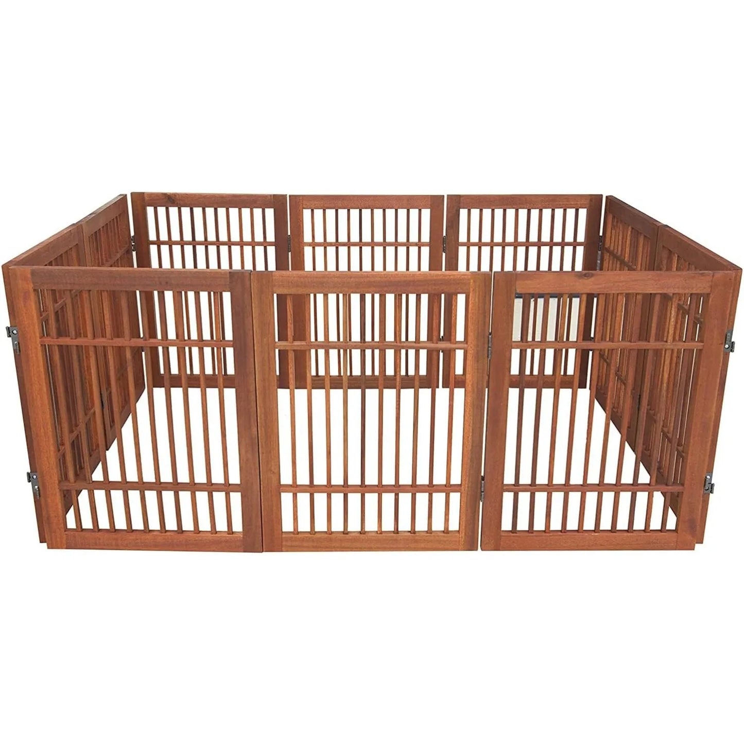Pet Dog Gate Strong and  standing Folding Acacia Hardwood Portable Wooden Fence Indoors or Outdoors Foldabl