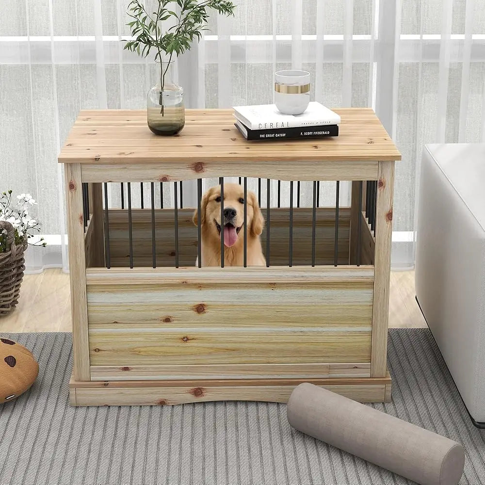 Solid Wood Dog Crates For Medium Dogs, Multifunctional Dog Kennel Furniture, Sufficient Space For Pets Dog Kennel Indoor,