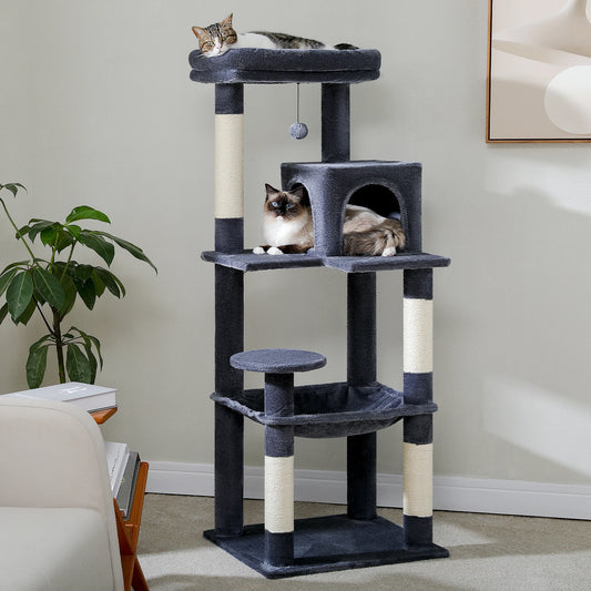 Cat Tree for Indoor Cats 5-Level Cat Tower for Large Cats with Large Hammock Sisal Covered Scratching Posts Cozy Condo Top Perch