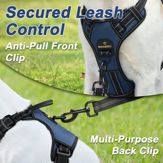 MASBRILL Dog Harness No Pull Nylon Adjustable Reflective Dog Vest Harness 2 Metal Leash Hooks Easy Control Handle Walking