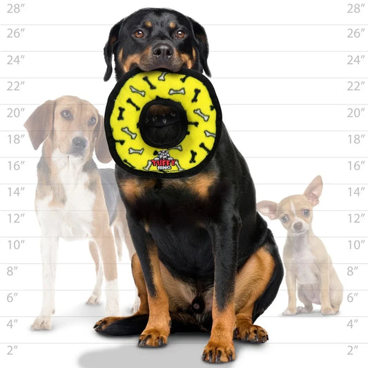 Durable Plush Squeaky Dog Toy Medium Ring Four Layer Design Interactive Play Washable Floatable Safe Squeakers Strong Seams