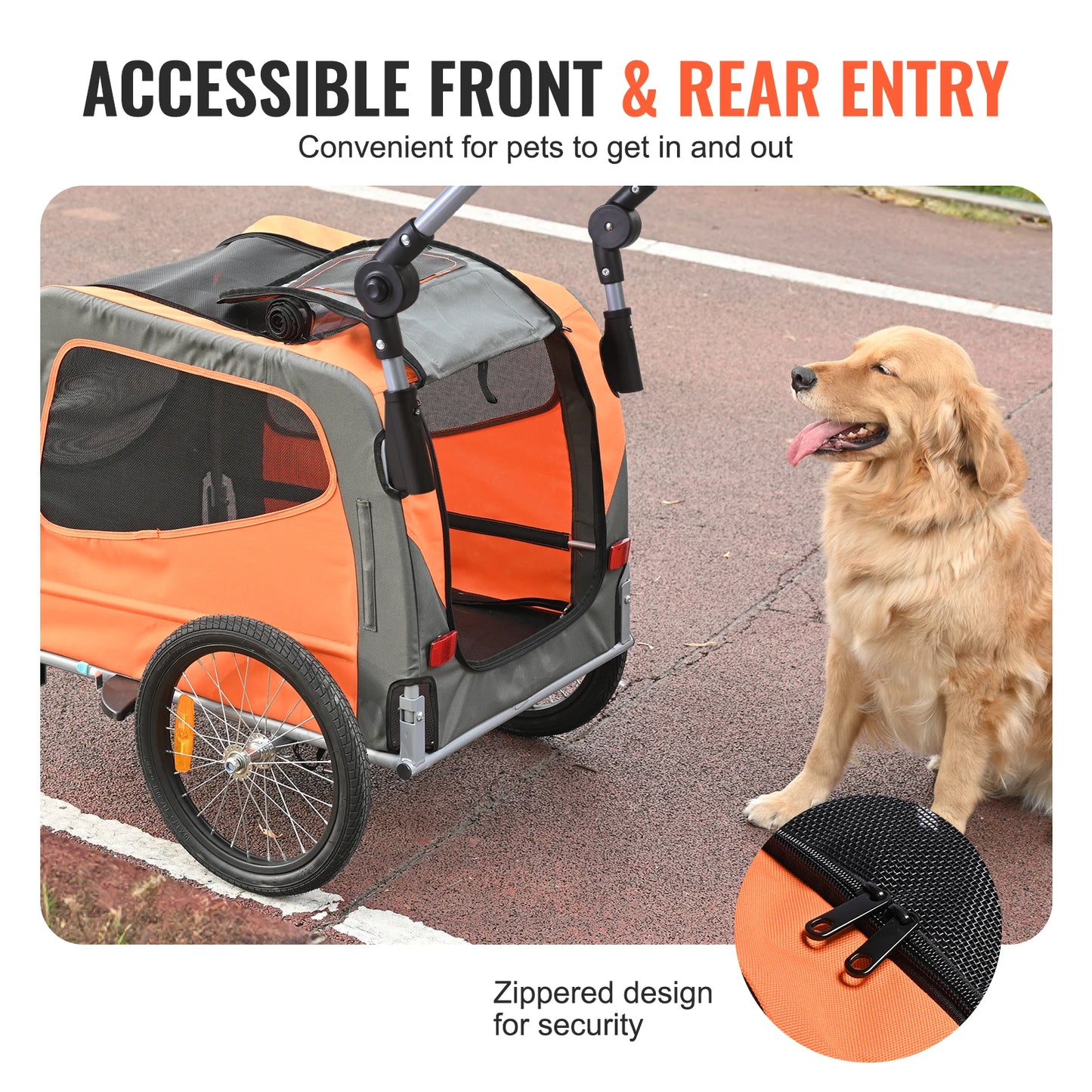 SucceBuy 66lbs Dog Bike Trailer2-in-1Pet Stroller Folding Cart Frame Bicycle Carrier with Wheels Universal Coupler for Dogs
