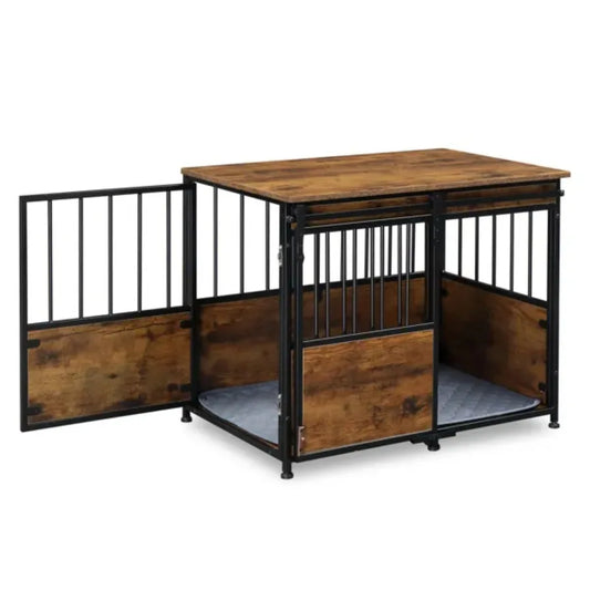 Wooden Heavy Duty Dog Kennel with Double Doors Rustic Brown