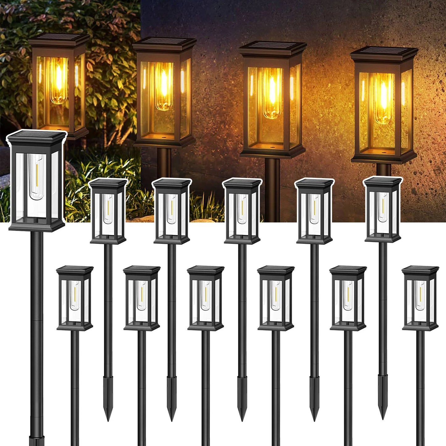 12 Pack [Upgraded] Solar Lights, 2700K Warm White, Super Bright 12Hrs, for Yard/Garden Walkway