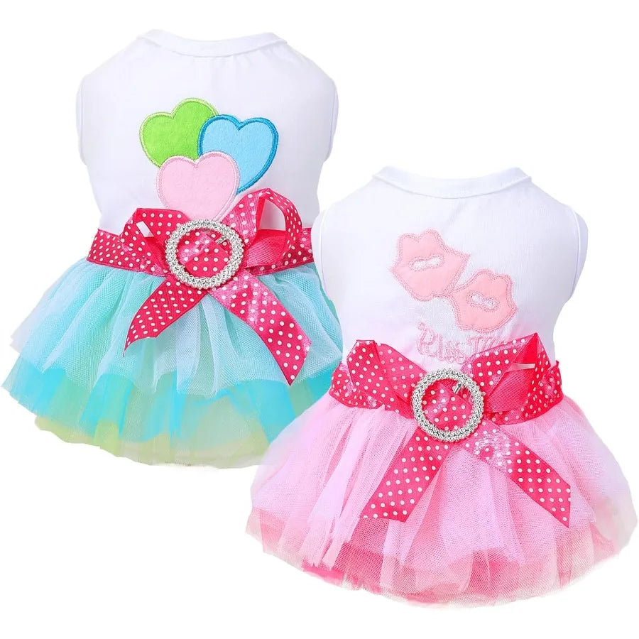 2 Pack Cute Princess Tutu Dog Dresses for Small Female Dogs Suitable for Chihuahua Yorkie and Other Tiny Breeds Adorable Outfit