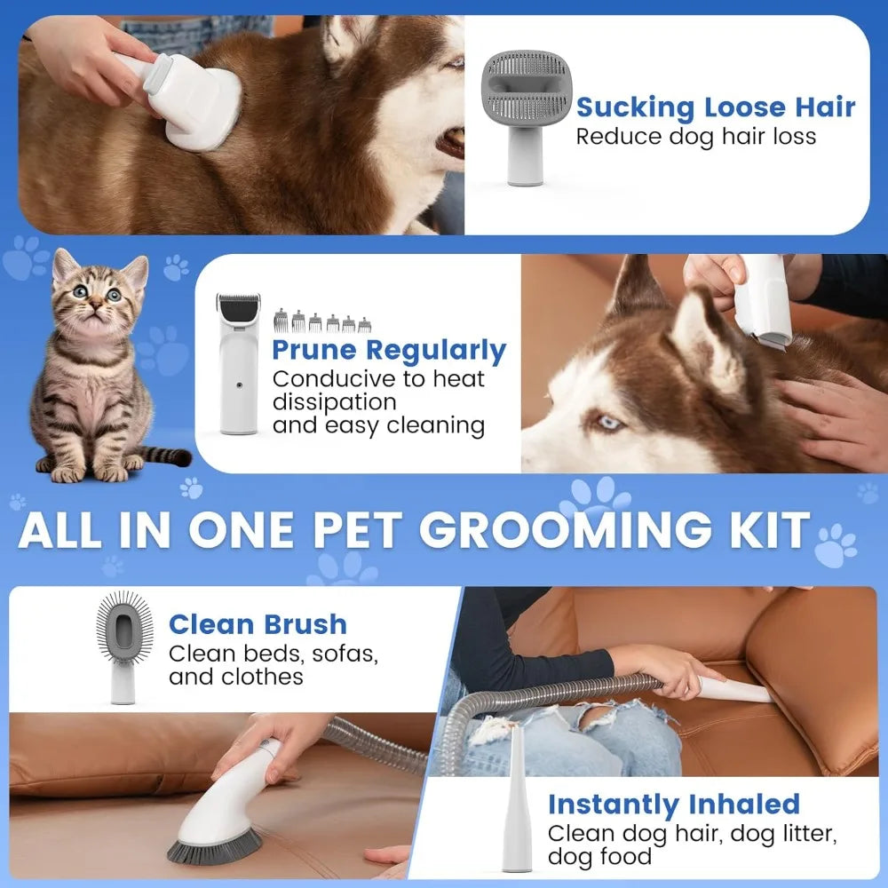 Rechargeable Dog Vacuum for Shedding Grooming, 4000mAh Cordless Dog Grooming Kit with 4 Tools, 3L Dust Cup