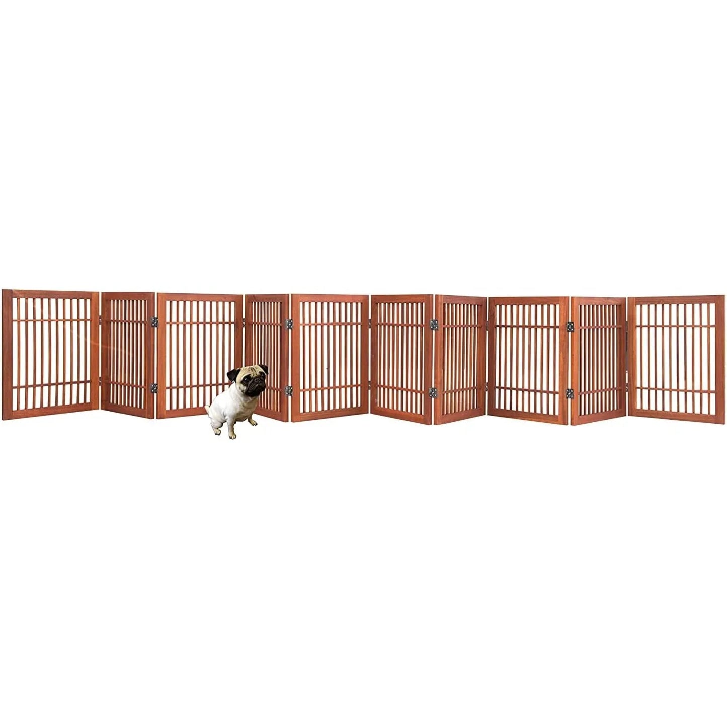 Pet Dog Gate Strong and  standing Folding Acacia Hardwood Portable Wooden Fence Indoors or Outdoors Foldabl