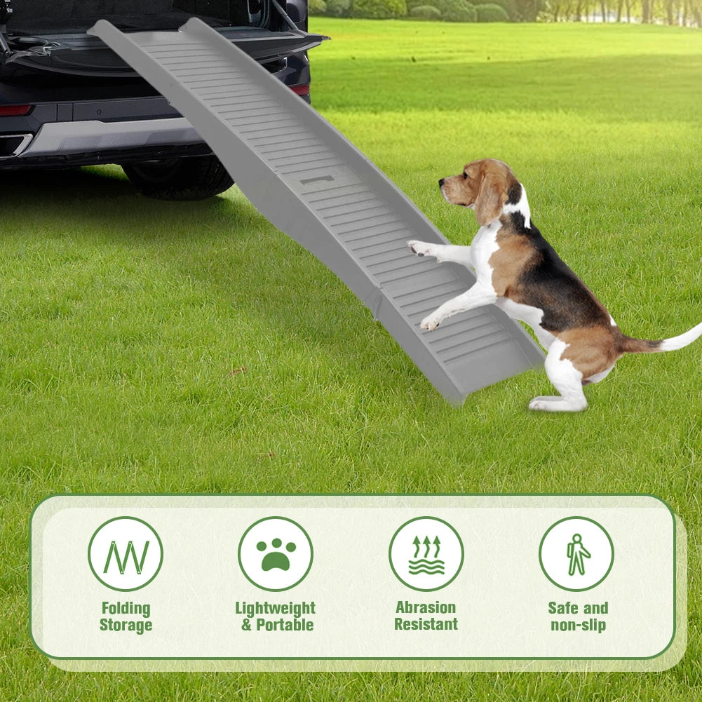 Folding Dog SUV & Truck Ramp 59x15.8 Inch Foldable Car Ramp for Dogs Non-Slip Rug Surface for Medium & Large Dogs Get Into A Car