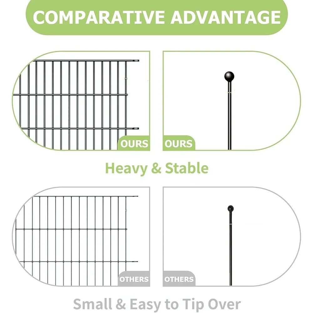 Rustproof Dog Fence 10 Panels Metal Outdoor Garden Fence No Dig Temporary Pet Barrier with Ground Stakes Easy Installation