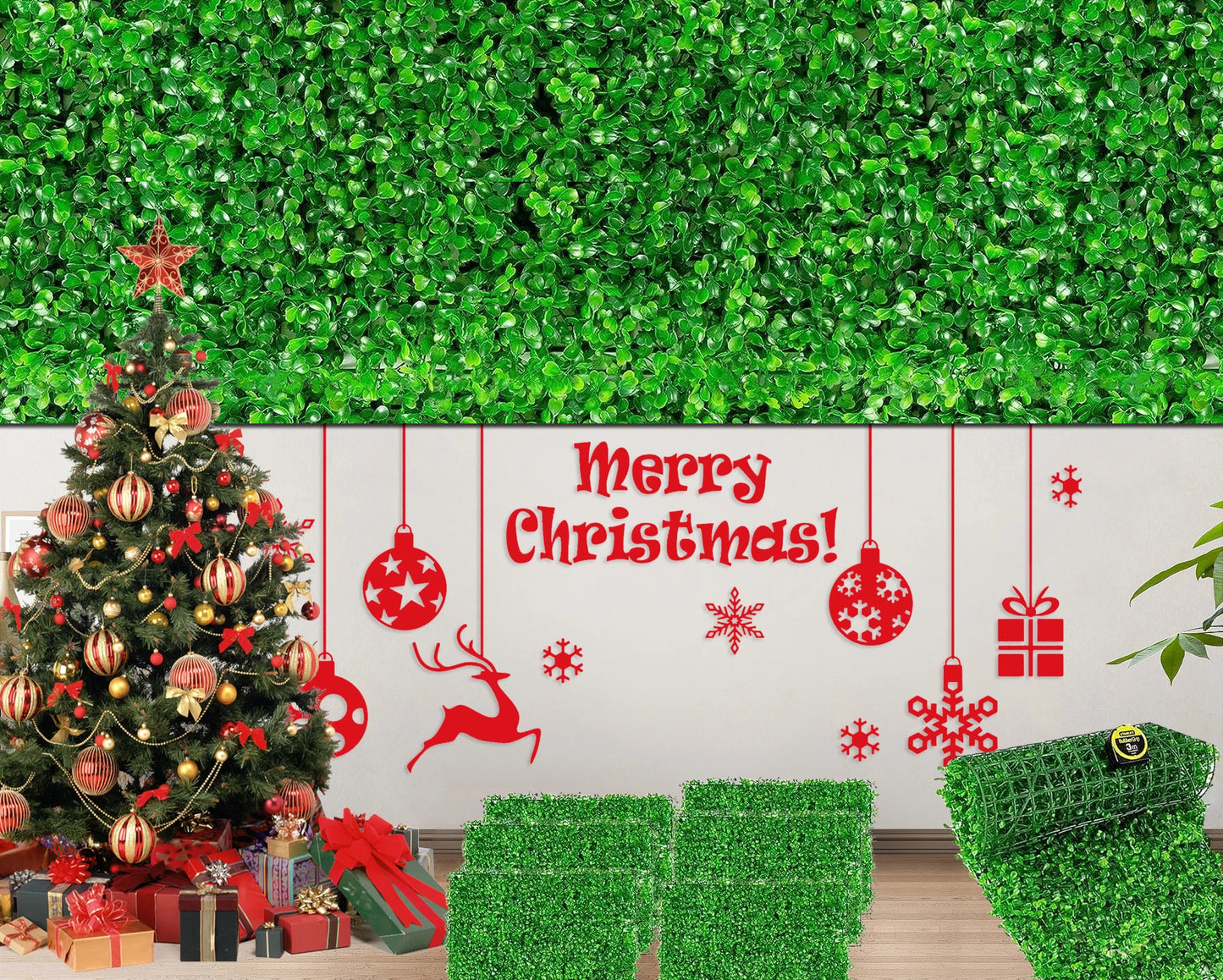Artificial Bright Green Plant Wall Landscape Christmas Home Decoration Fake Plants Lawn Privacy Fence, Boxwood Grass Panel Decor