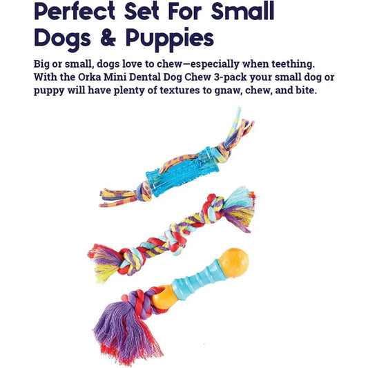 Orka Mini Dental Dog Chew Toys 3 Pack for Small Dogs Designed to Promote Oral Health and Reduce Plaque Ideal for Daily Use in T