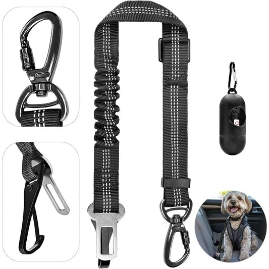 Dog Seat Belt for Car Dog Car Harness Dog Seatbelt in Car Safety Leash with Woven Elastic Nylon Buffer Adjustable Rotating Buck