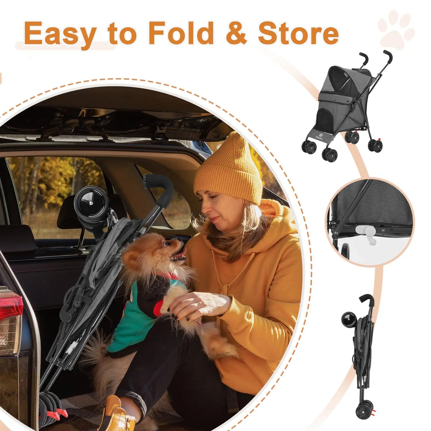 Travel Portable Dog Stroller, Pet Stroller for Small Puppy Dogs & Cats, Up to 33 lbs, Dark Grey