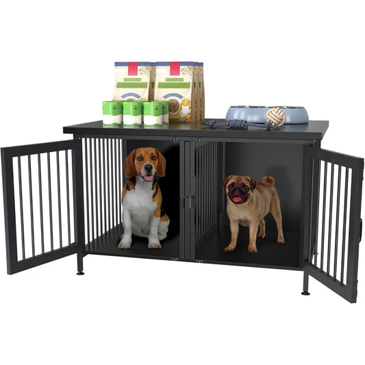 Double Dog Crate with Divider for 2 Small or 1 Dog, Furniture Style Kennel Indoor Cage with Removable Panel (Int.dims:36.2”Wx24