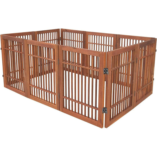 Pet Dog Gate Strong and  standing Folding Acacia Hardwood Portable Wooden Fence Indoors or Outdoors Foldabl