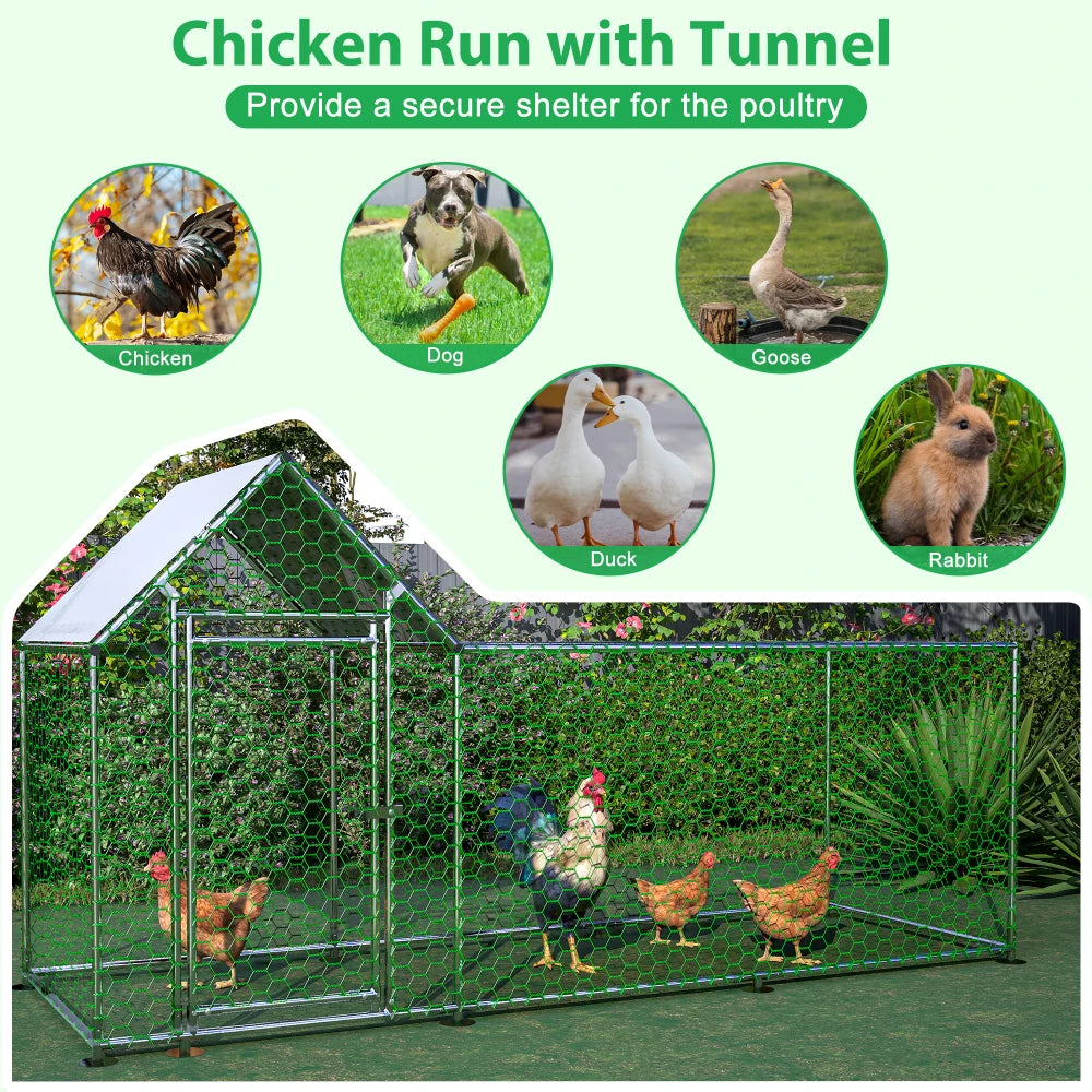 10x3FT Metal Chicken Coop Run Backyard Hen House Poultry Habitat Cage Play Pen Heavy Duty Dog Exercise Fence for Dog Cat Rabbit