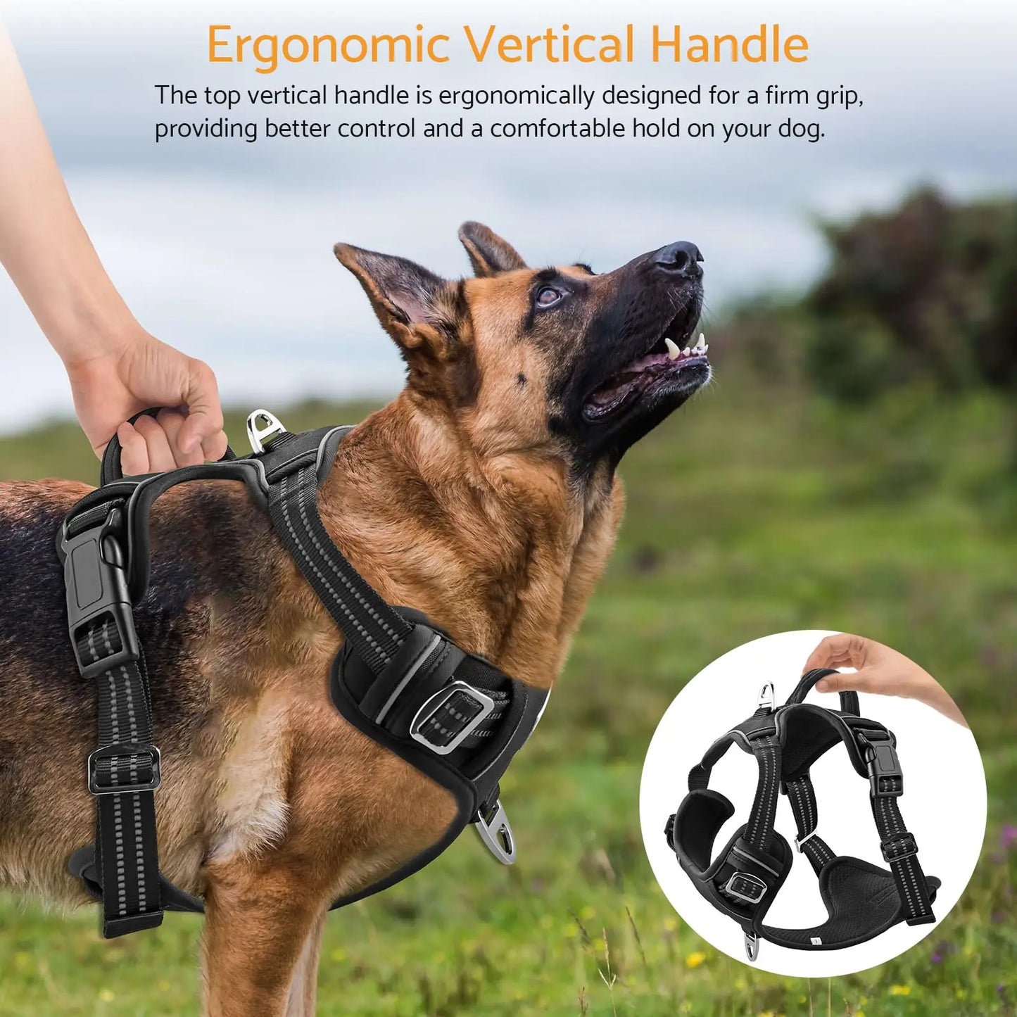 No-Pull Adjustable Dog Harness for Large Dogs 2 Leash Clips,Reflective,No-Choke,Soft Padded Vest with Breathable Mesh