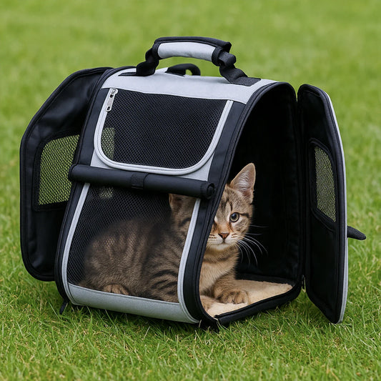 Pet Backpack Portable Breathable Outdoor Foldable Expandable Cat & Dog Backpack Large Capacity Oxford Cloth Cat Carrying Bag