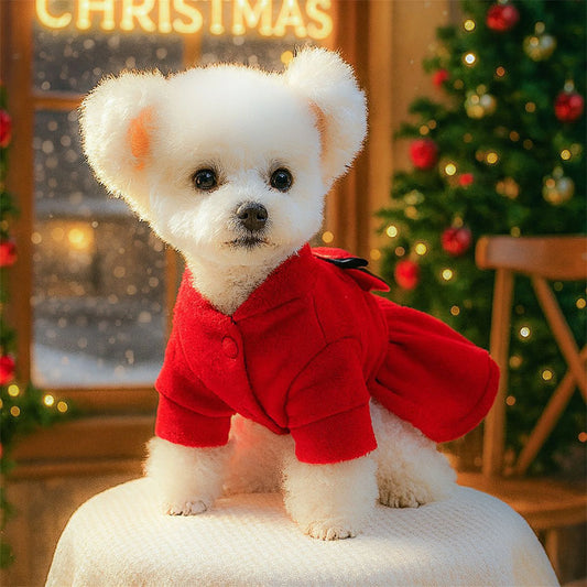 Christmas Dog Costume with Santa Hat and Jingle Bells Festive Pet Outfit for Small Dogs and Cats Holiday Dress