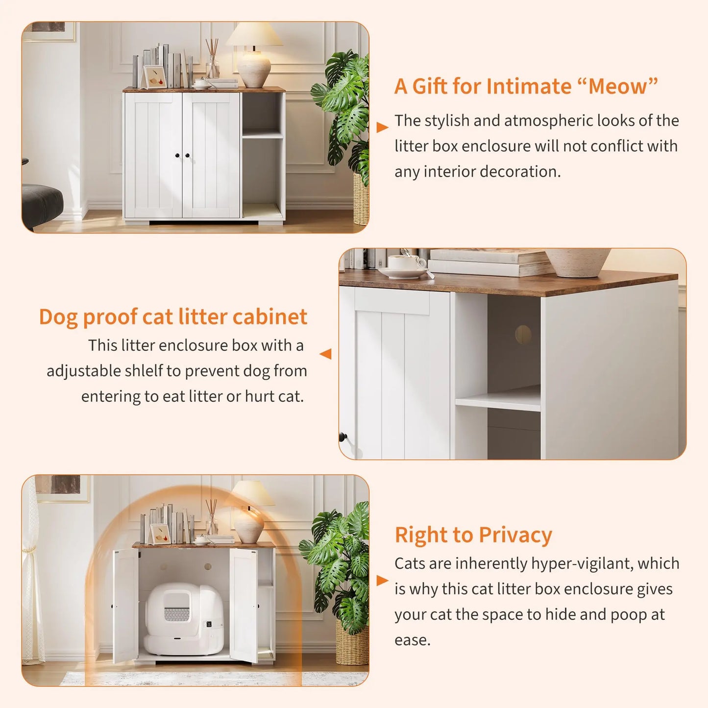 Cat Litter Enclosure For Litter Robot 3/4 Automatic Litter Box Dog-Proof Shelf Power Outlet Litter Collector Easy Assembly