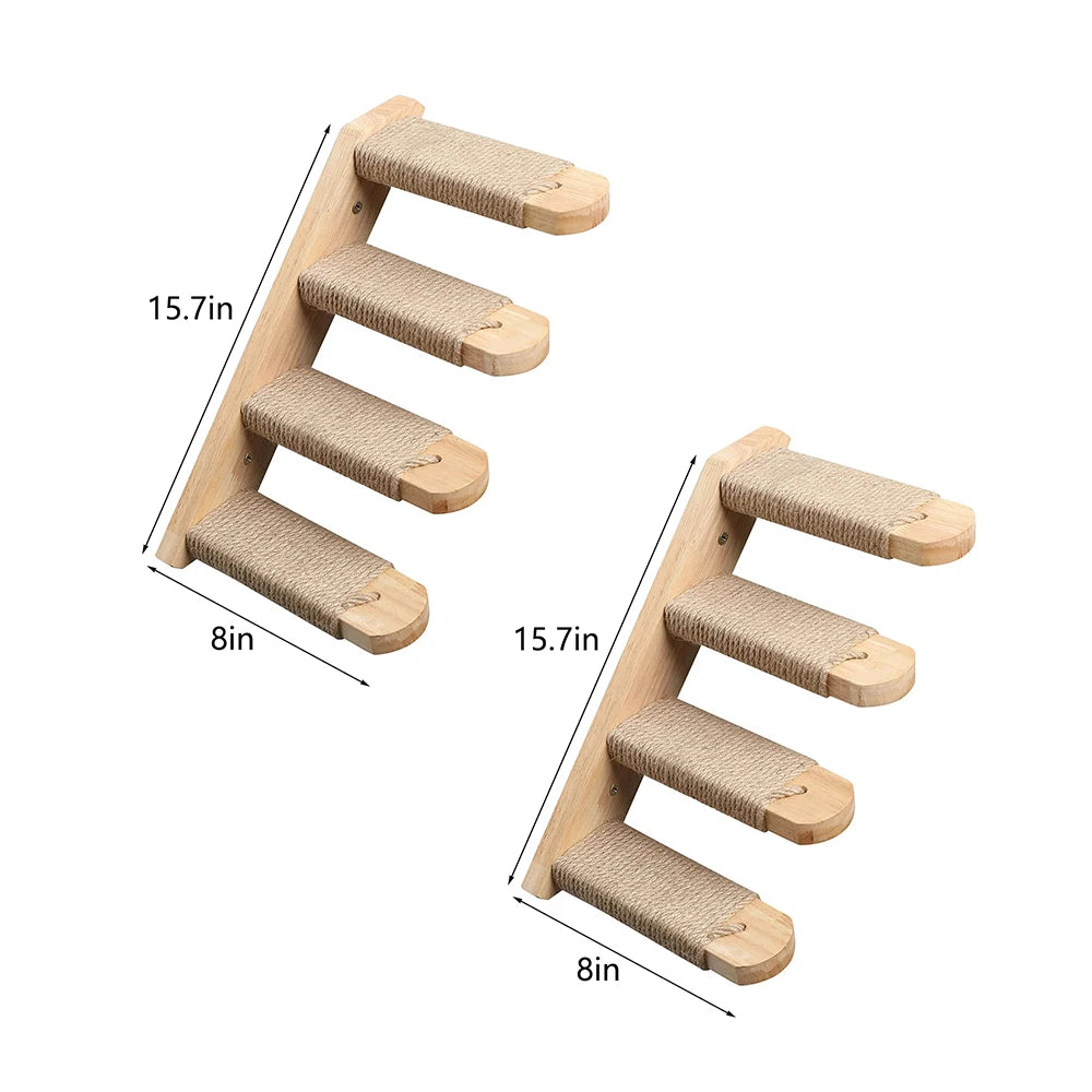 39.4In Wall-mounted Cat Roped Bridge for Indoor Cats Steps with Sisal Wall Wooden Furniture for Sleeping Playing Climbing