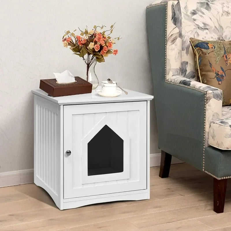 Litter Box Enclosure, Cat Litter Box Furniture Hidden, Nightstand Pet House with Magnetic Door, Decorative Cat House, Indoor