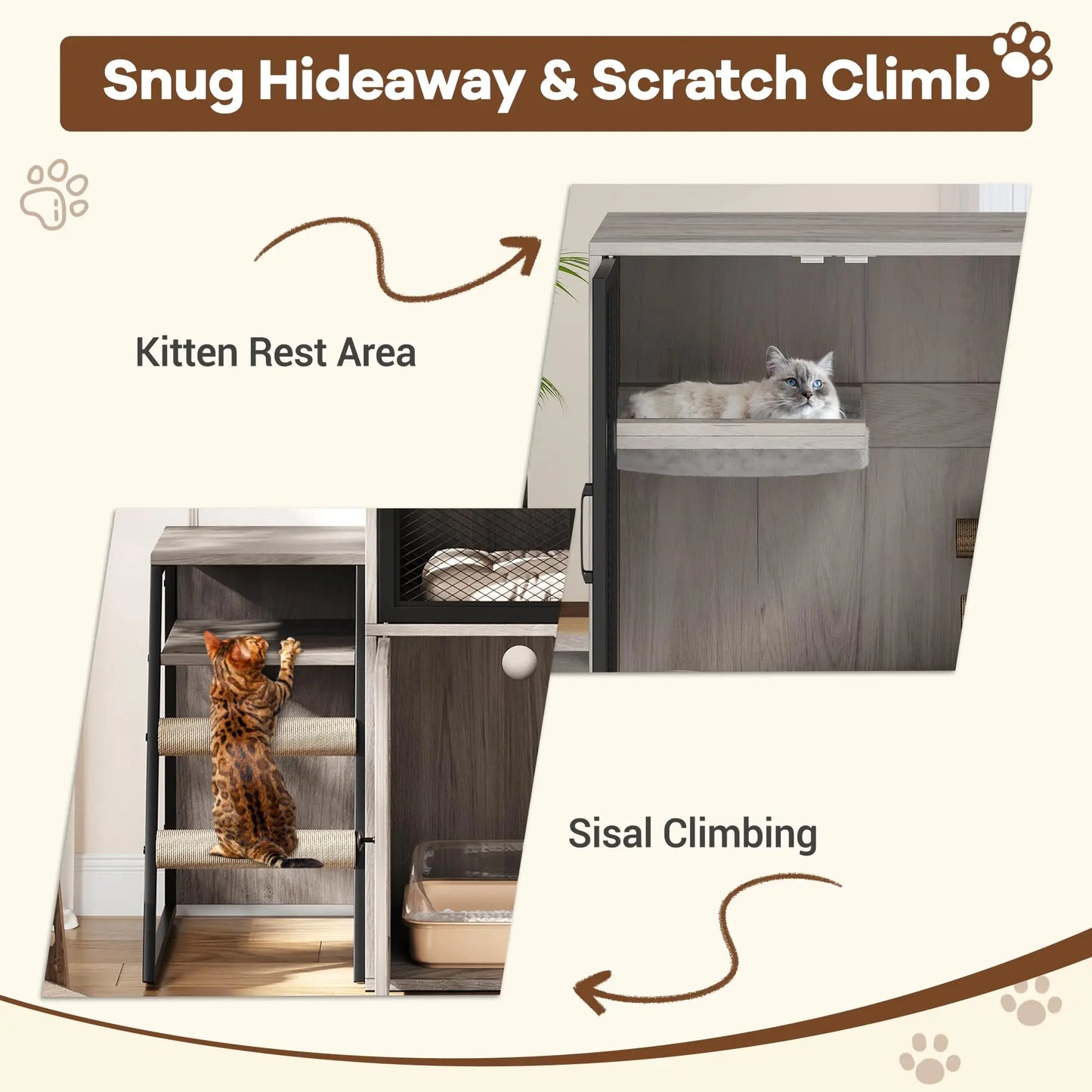 Multifunctional Cat Litter Box Furniture Enclosed With Doors Storage Sisal Ladder Playhouse Odor Control Easy Clean