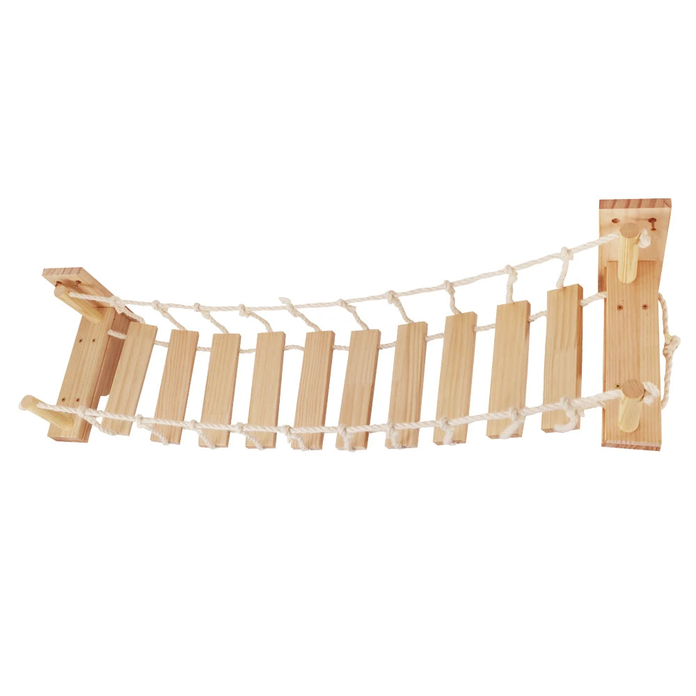 39.4In Wall-mounted Cat Roped Bridge for Indoor Cats Steps with Sisal Wall Wooden Furniture for Sleeping Playing Climbing