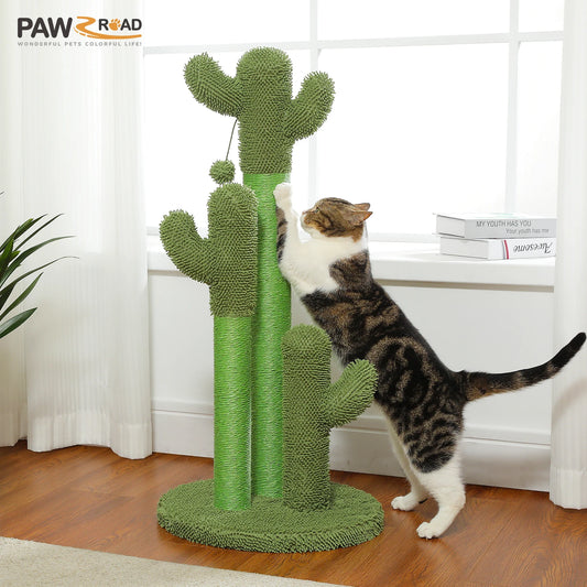Cactus Cat Scratching Post for Indoor Cats Tall Cat Scratcher with 3 Sisal Scratching Poles Interactive Dangling Ball Cat Toys